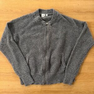 GAP Women Knit Bomber Jacket Full Zip Gray Textured Medium